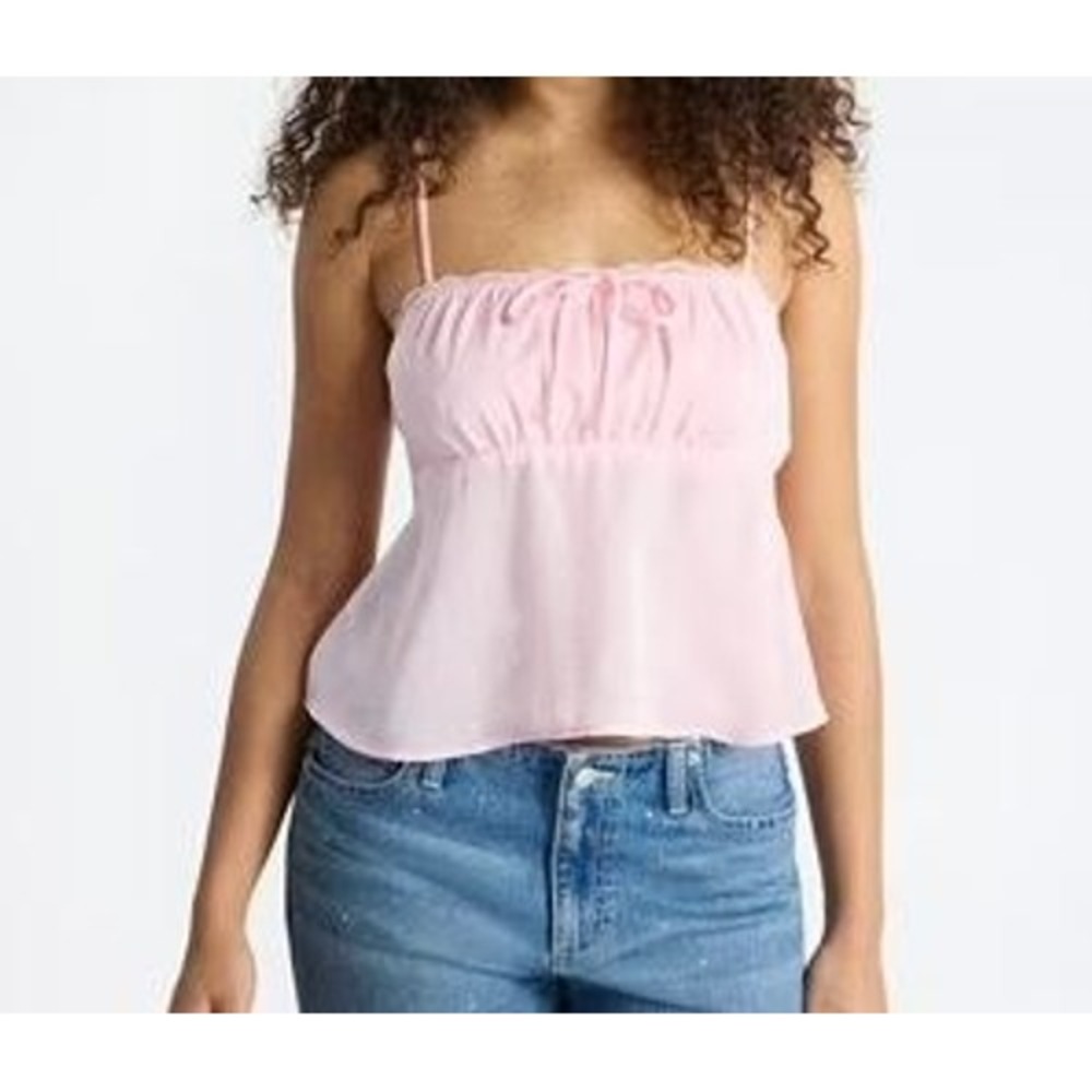 No Boundaries Babydoll Sz XL Pink Satin Peplum Camisole Lace Trim Top Y2K New